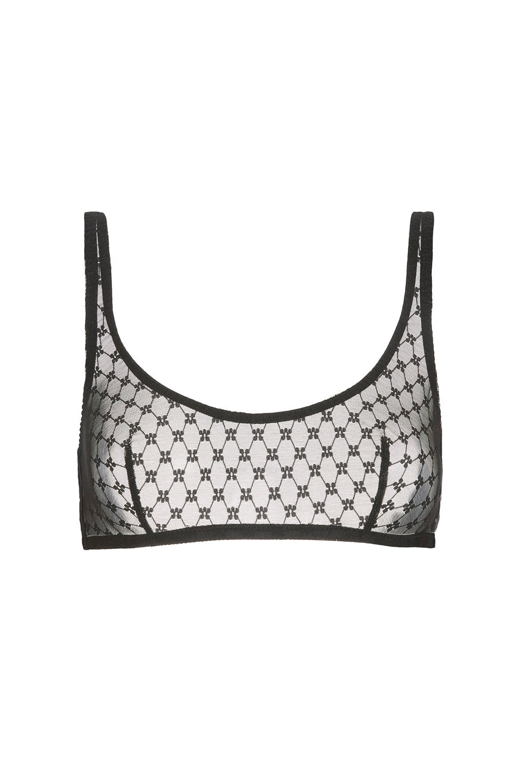 Black lace bralette on a white background