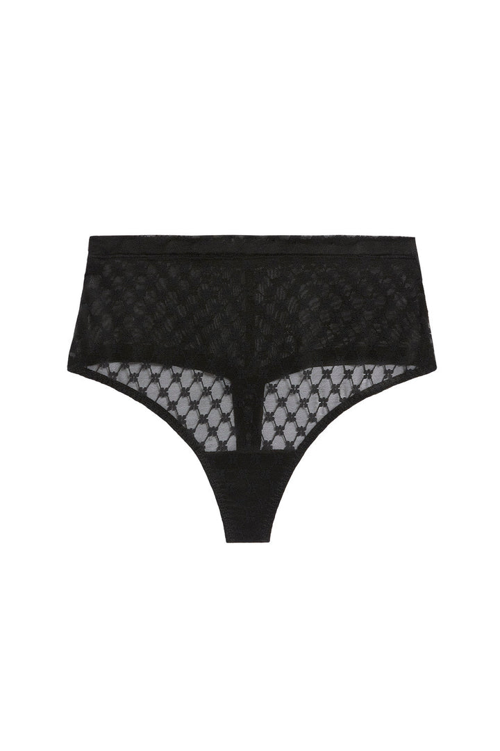 Black lace underwear on a white background