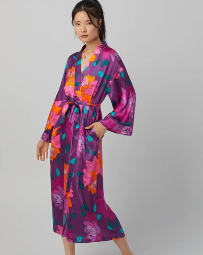 Evening Bloom Washable Silk Robe: BedHead x Trina Turk: Size L/XL