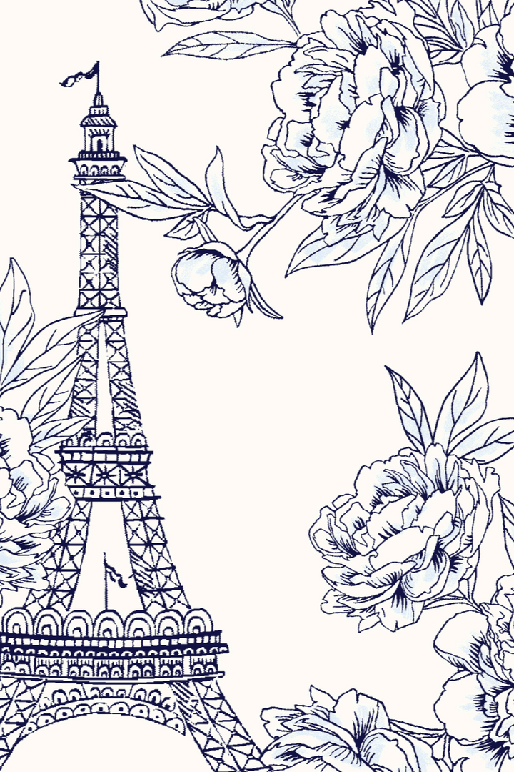 A long sleeve cotton flannel sleepshirt with a Eiffel print design, featuring button details, a chest pocket, and side pockets.