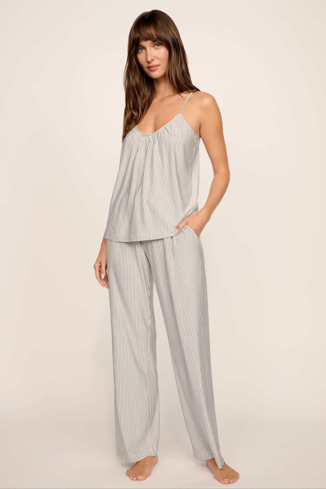 Gisele Duo Stripe Printed Cami & Pant Set: <i>Ivory</i>