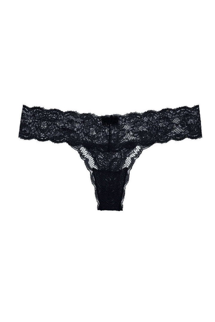 Black lace thong on a white background