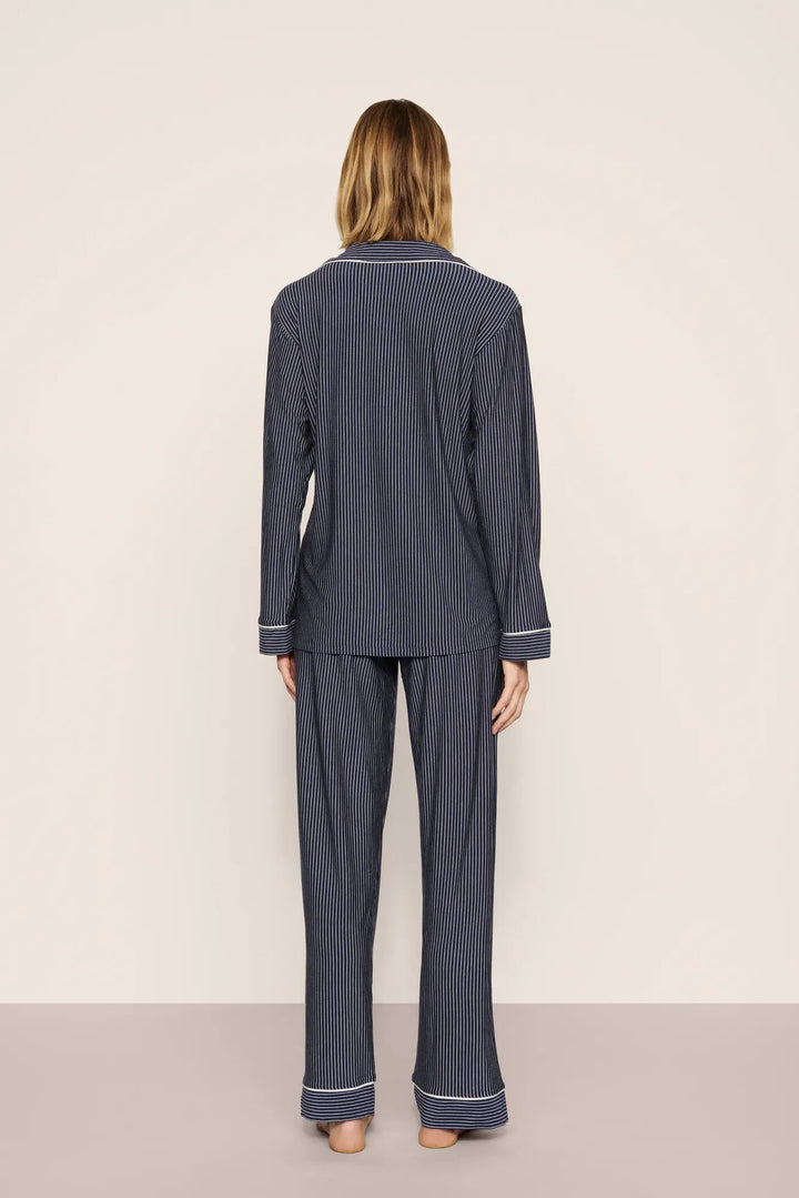 Gisele Printed Long PJ Set: Navy Duo Stripe
