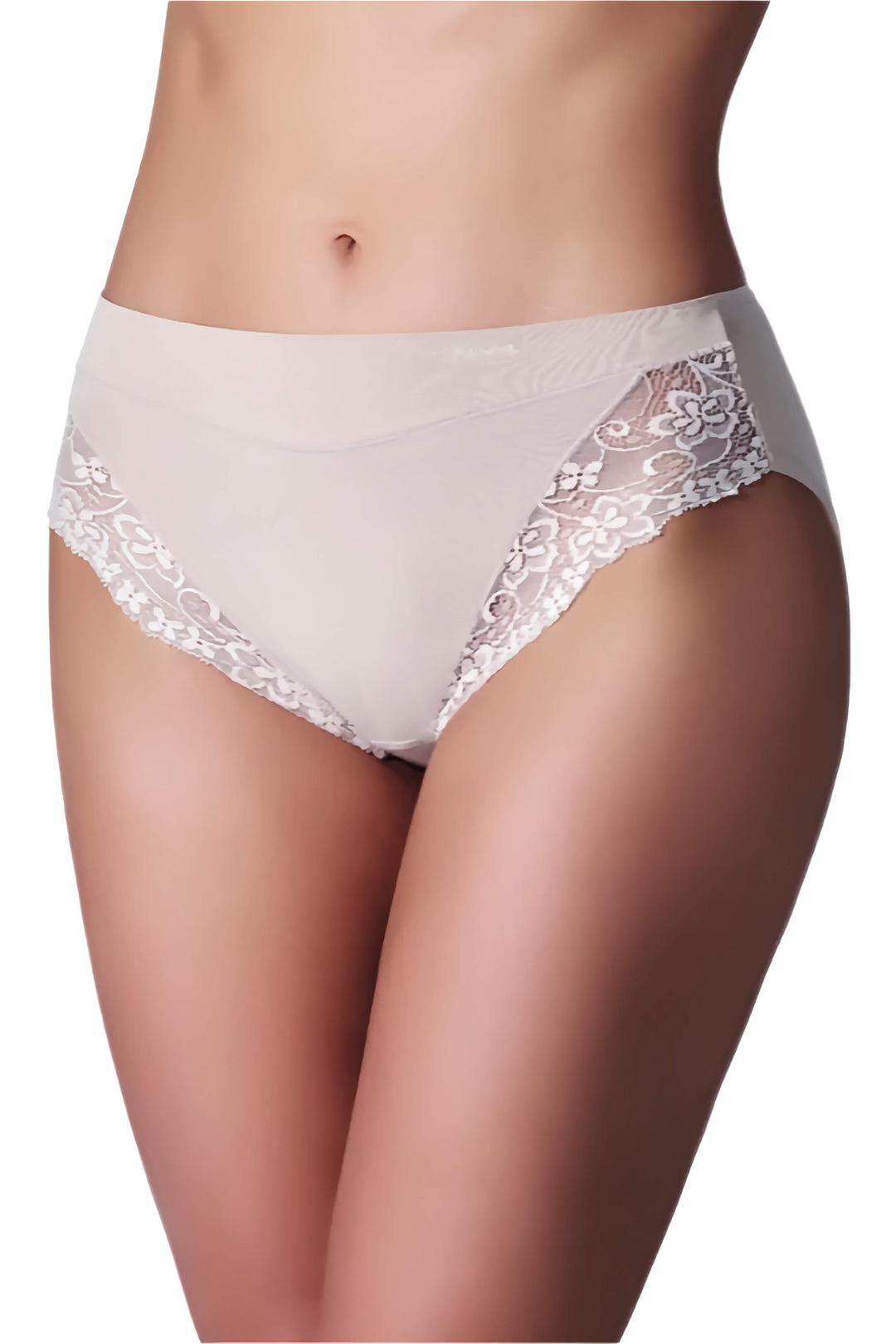 Lace-trimmed cotton underwear on a white background