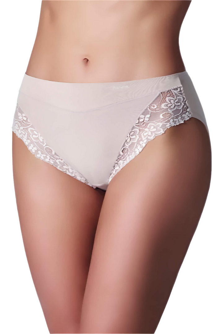 Lace-trimmed cotton underwear on a white background