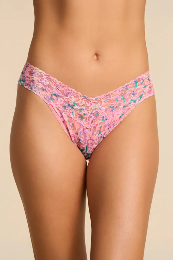 Floral-patterned underwear on a beige background
