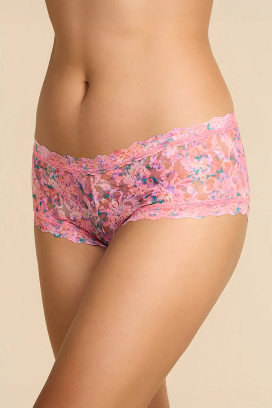 Floral-patterned underwear on a beige background