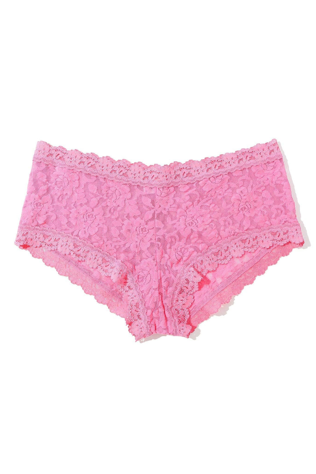 Pink lace underwear on a white background