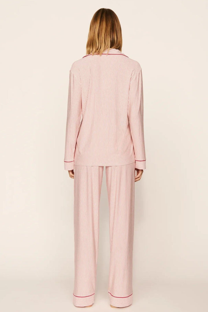 Gisele Duo Stripe Printed Long PJ Set: <i>Holly Red</i>
