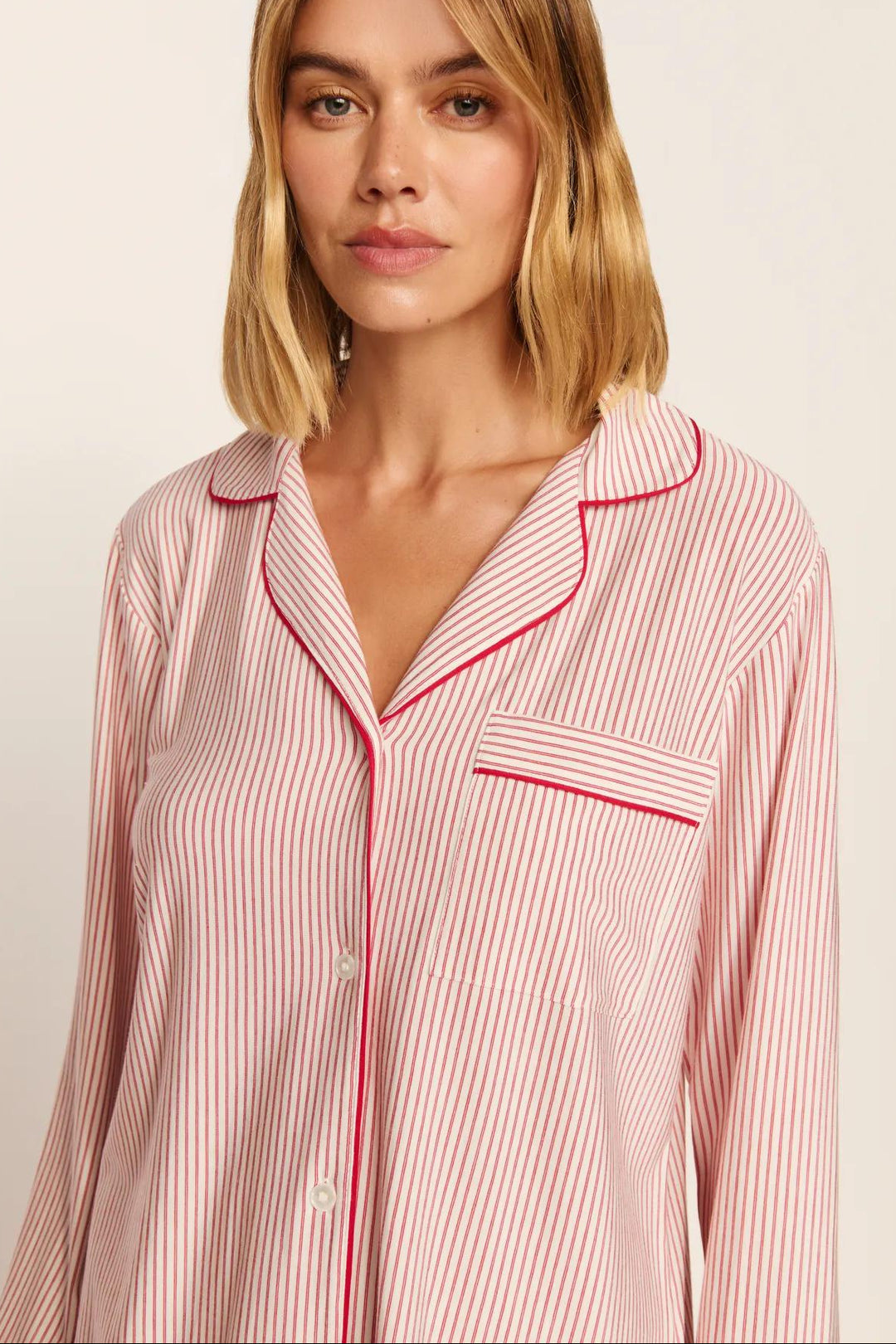 Gisele Duo Stripe Printed Long PJ Set: <i>Holly Red</i>