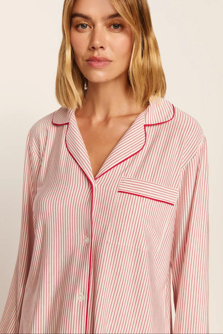 Gisele Duo Stripe Printed Long PJ Set: <i>Holly Red</i>