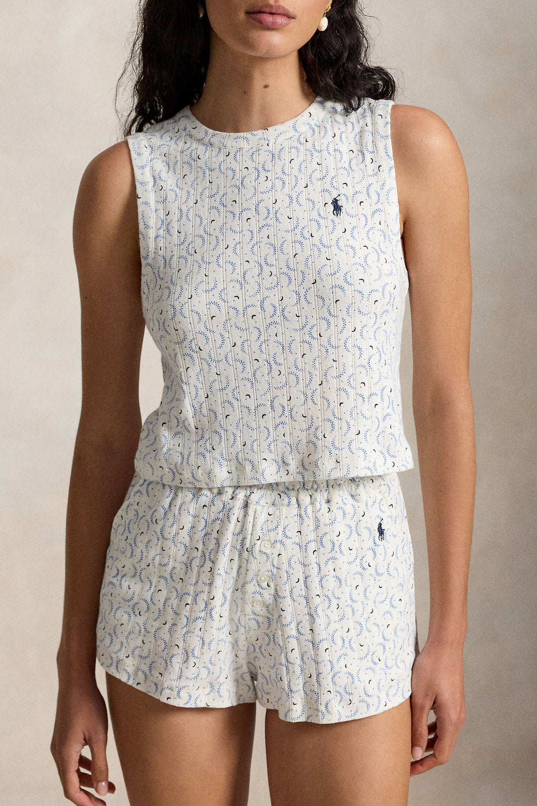 Polo Pointelle Cotton Top & Short Sleep Set