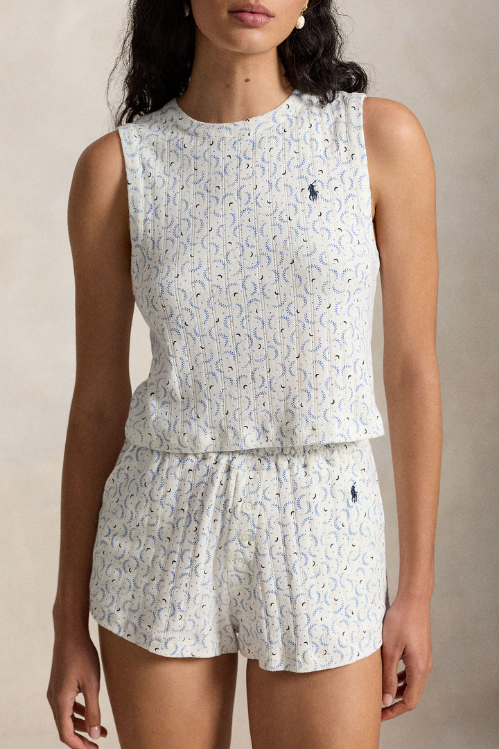 Polo Pointelle Cotton Top & Short Sleep Set