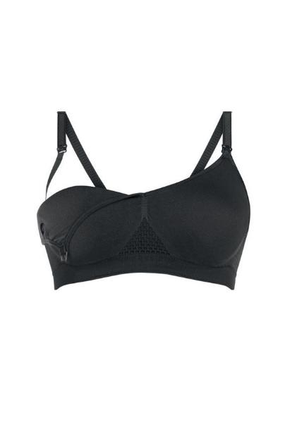 Black nursing bra on a white background