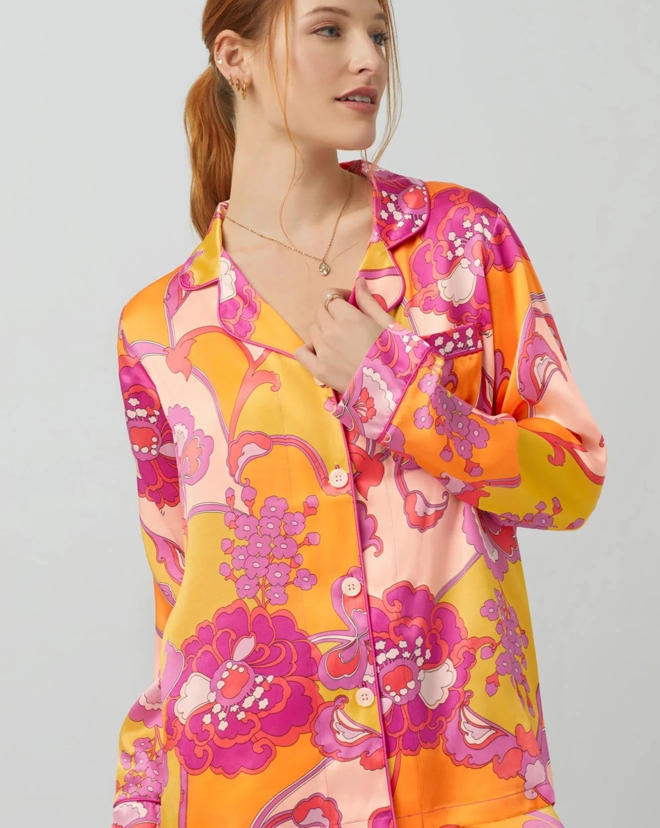 Apache Bloom Washable Silk Pajama: BedHead x Trina Turk - Beestung Lingerie