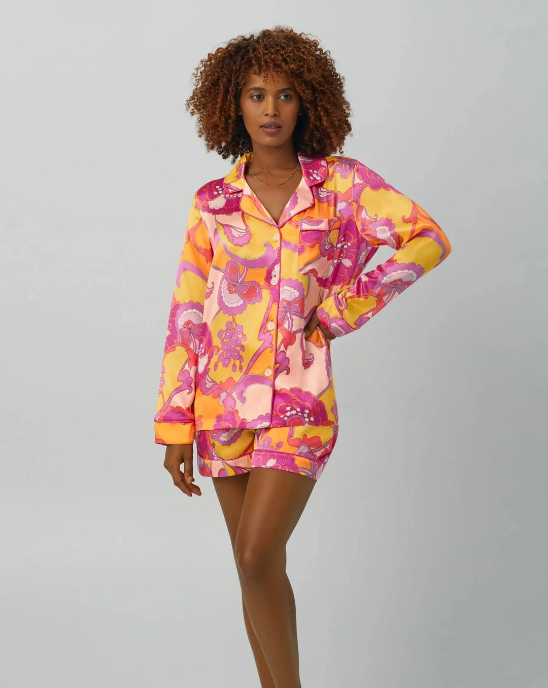 Apache Bloom Washable Silk L/S Boxer PJ Set: BedHead x Trina Turk - Beestung Lingerie