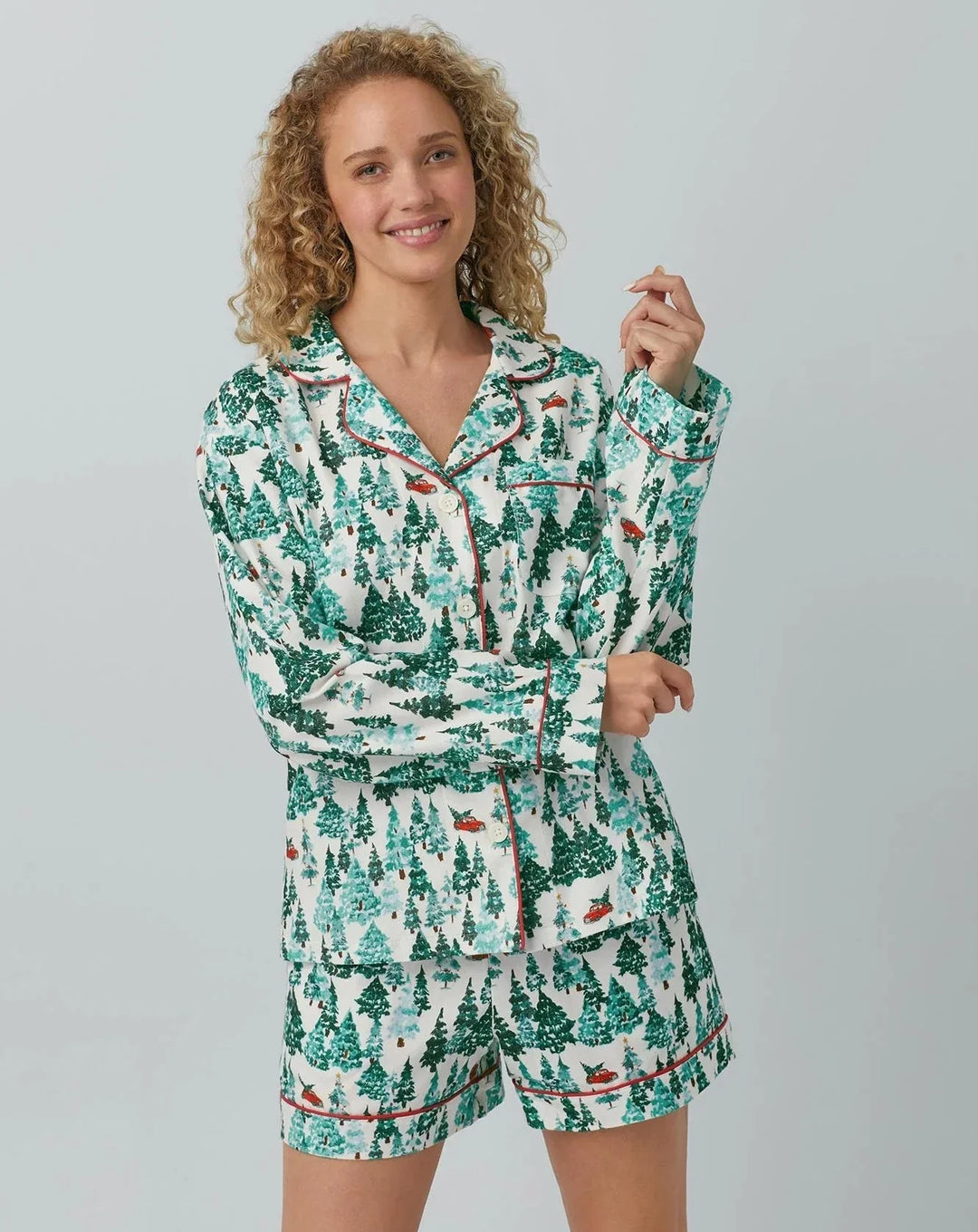 Winter Forest Long Sleeve & Shorty Organic Cotton Flannel PJ Set - Beestung Lingerie