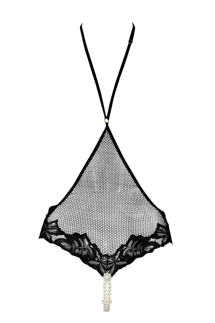 Black lace lingerie set on a white background