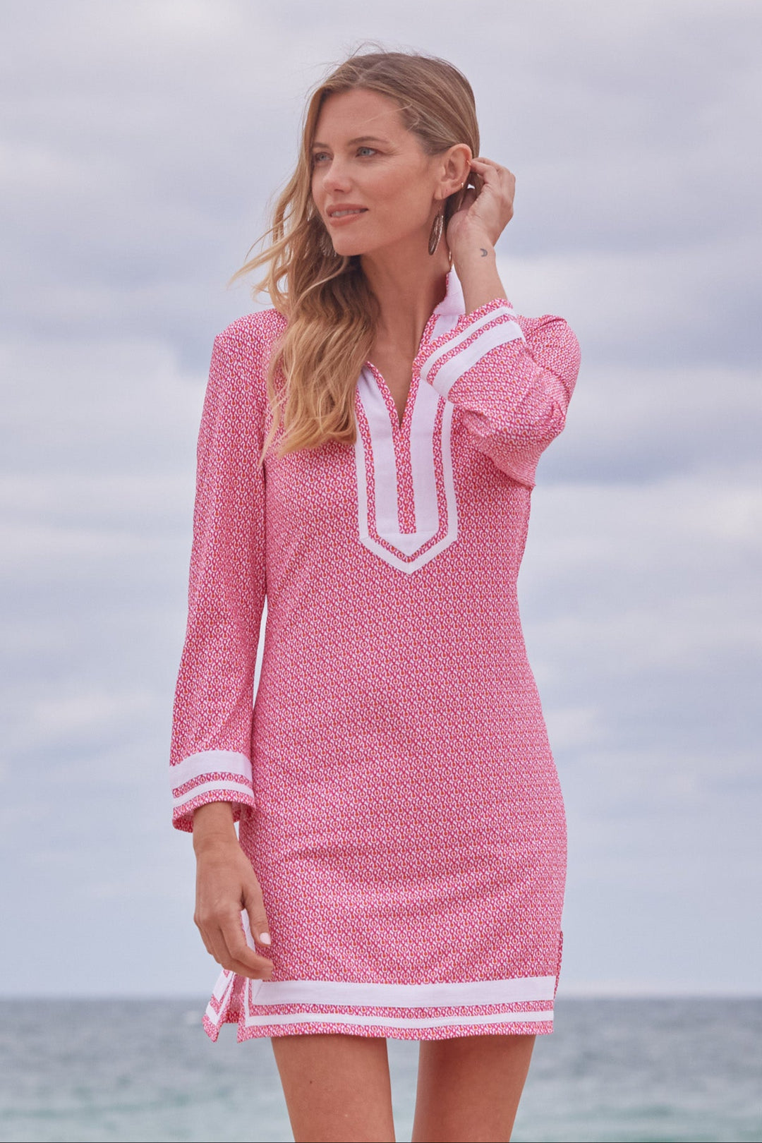 Amelia Island Pique Long Sleeve Tunic Cover Up