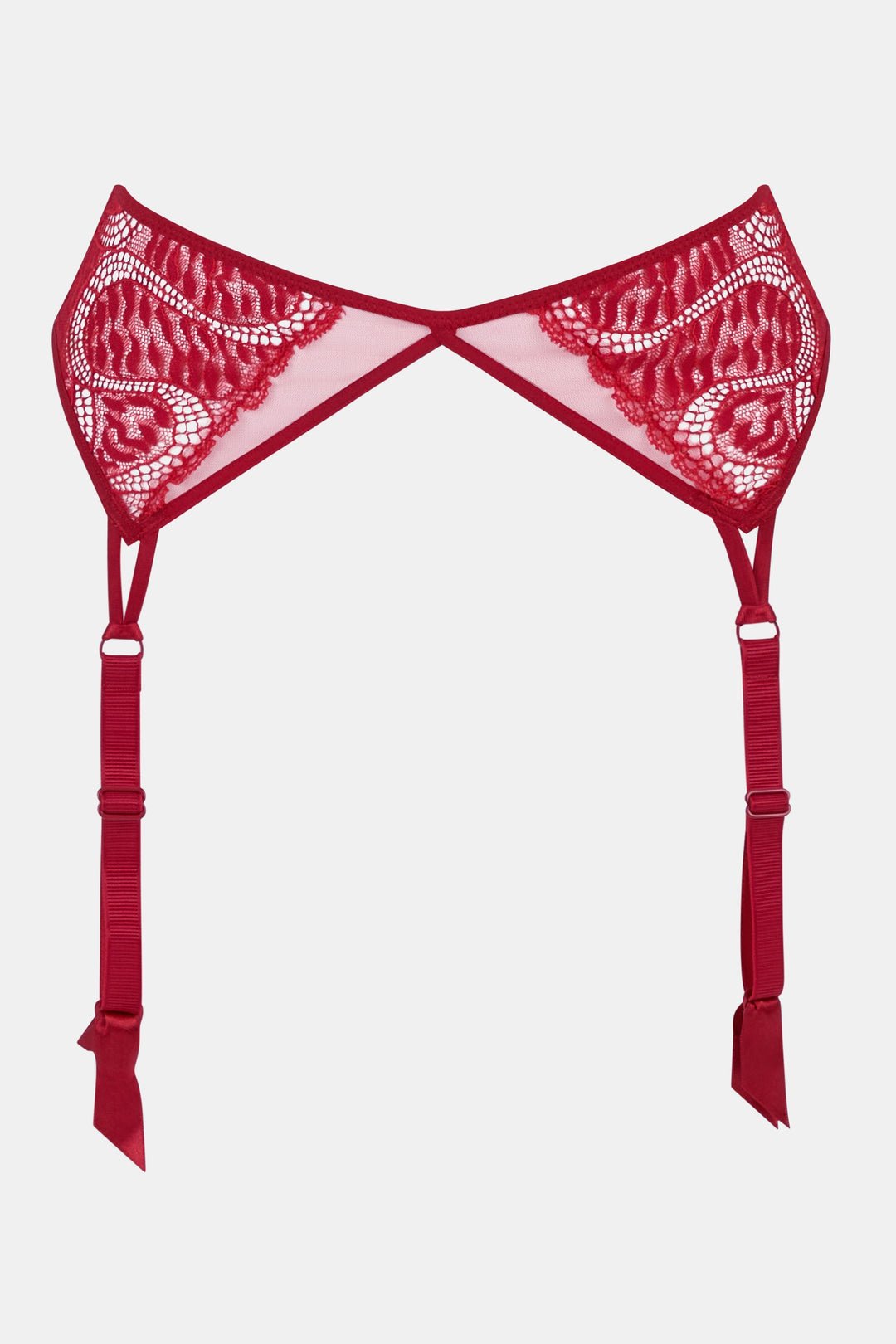 Red lace garter belt on a white background
