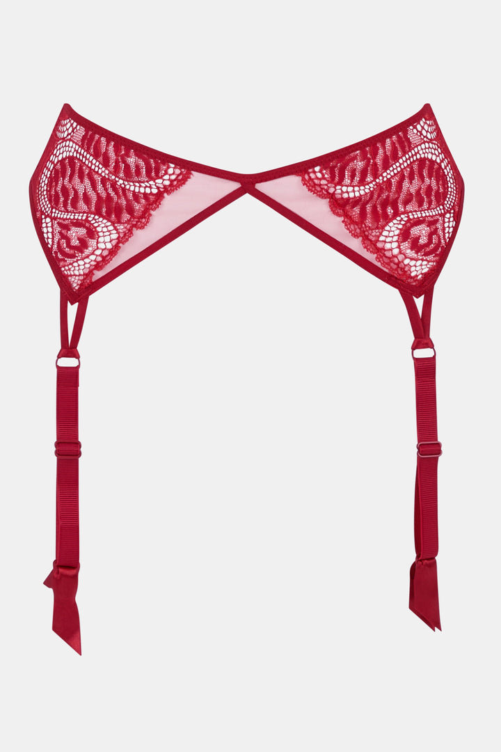 Red lace garter belt on a white background