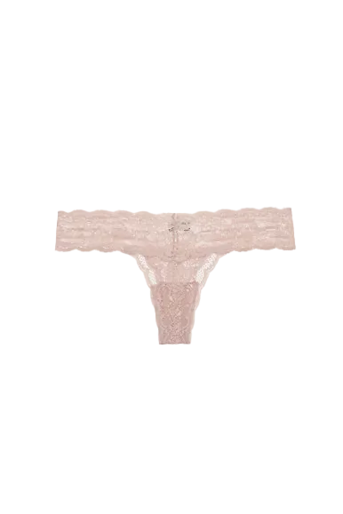 Pink lace thong on a white background