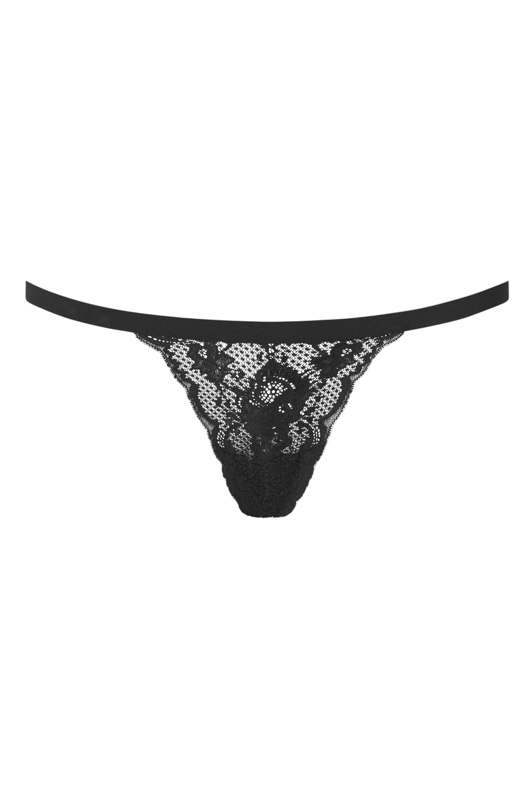Black lace thong on a white background