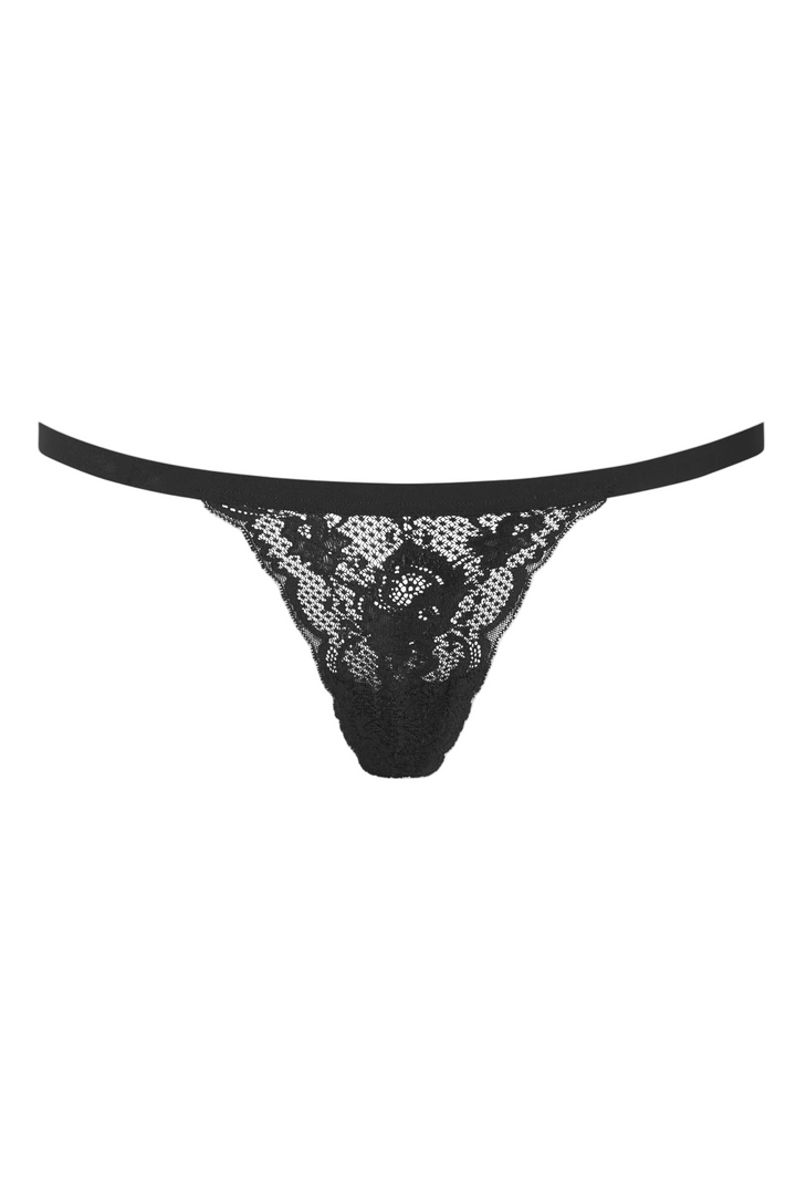 Black lace thong on a white background