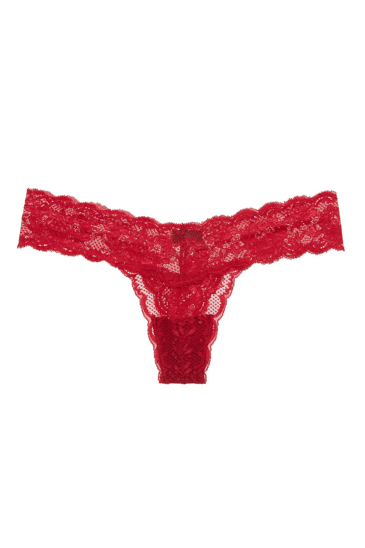 Red lace thong on a white background