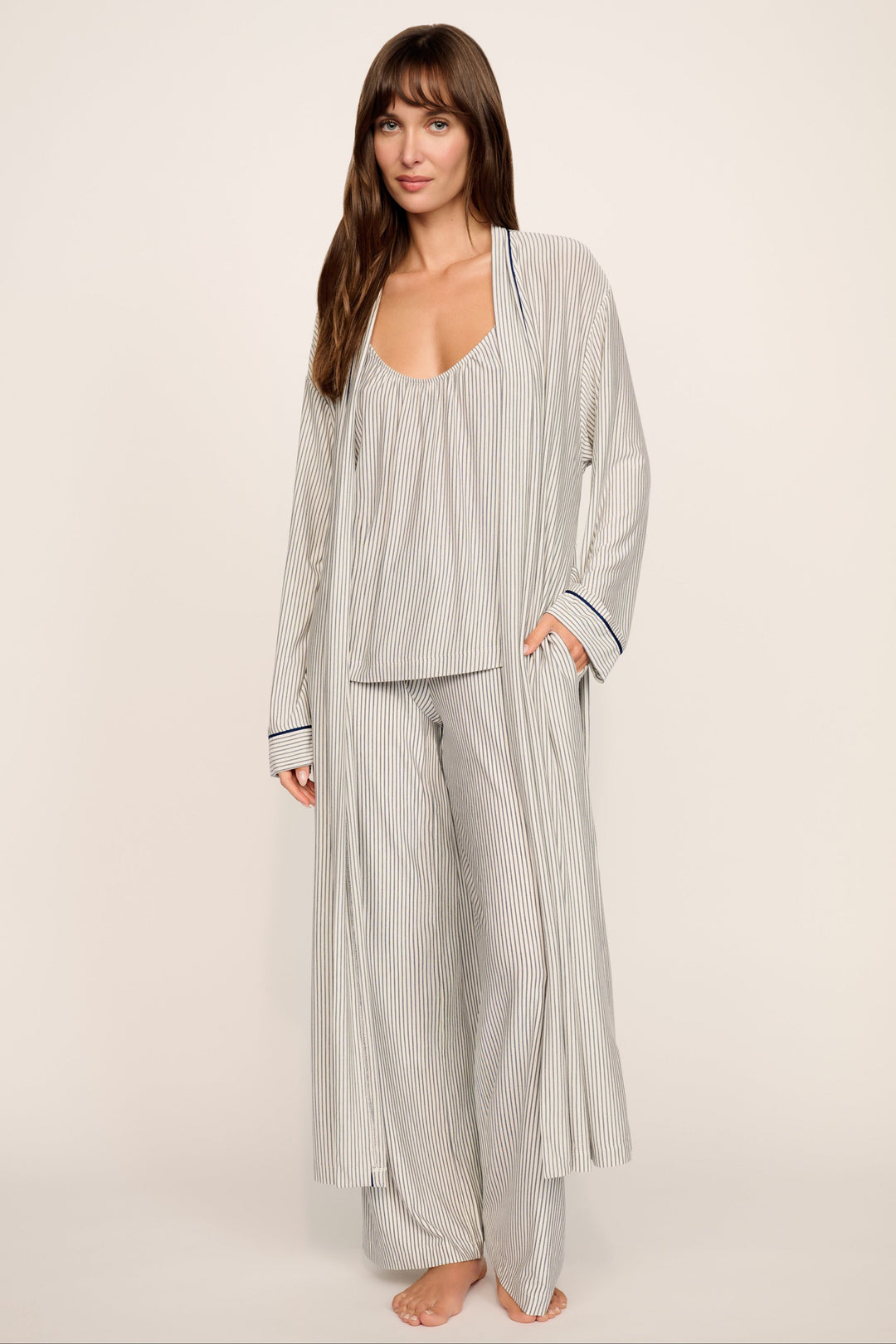 Gisele Duo Stripe Printed Robe: <i>Ivory</i>