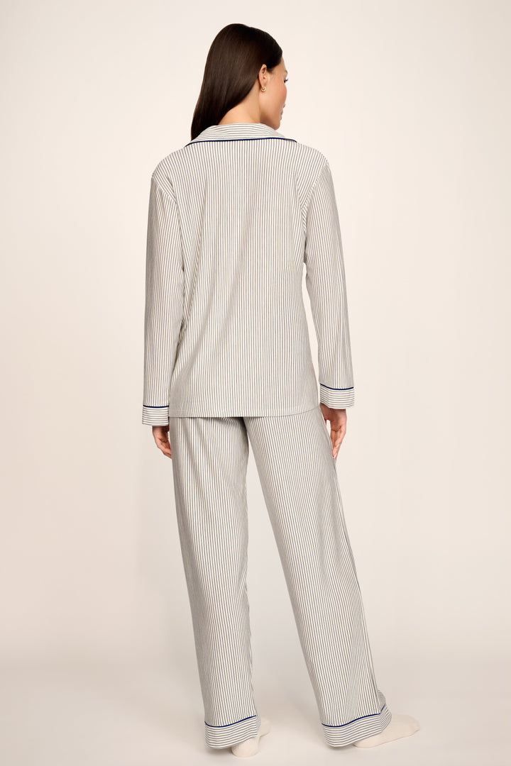Gisele Duo Stripe Printed Long PJ Set: <i>Ivory</i>