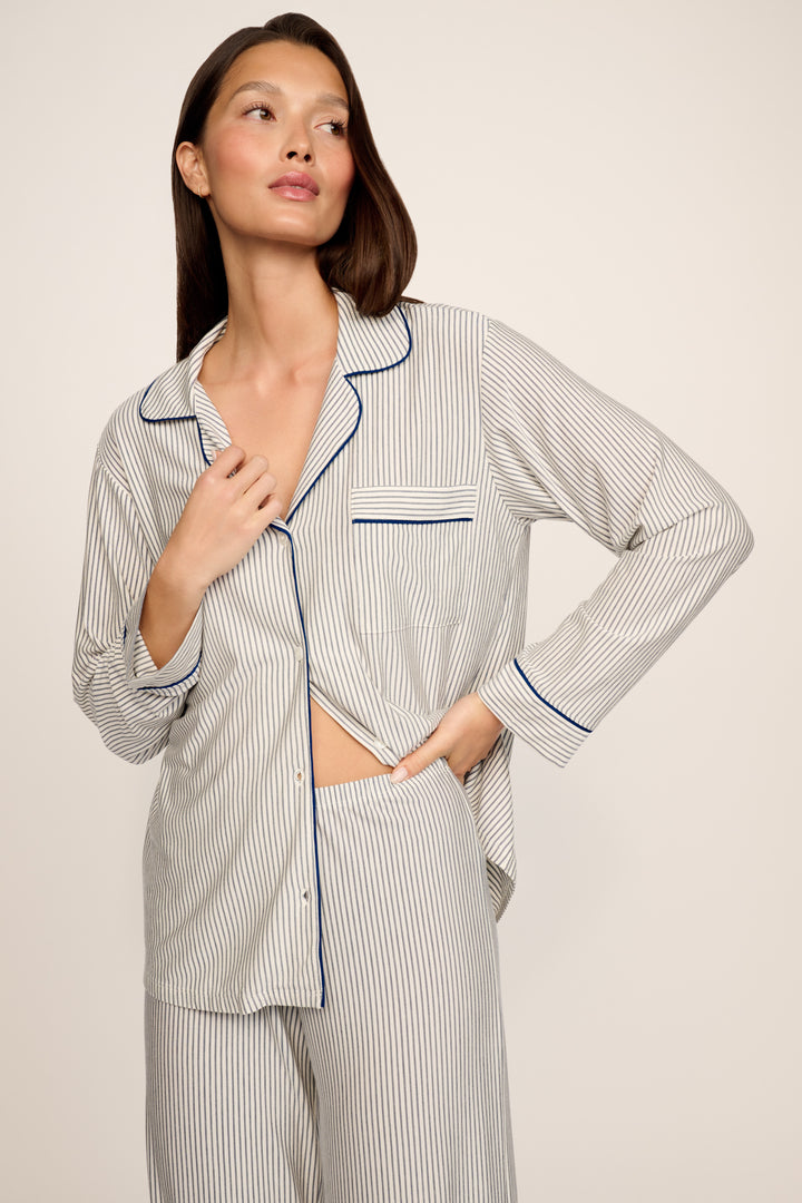 Gisele Duo Stripe Printed Long PJ Set: <i>Ivory</i>
