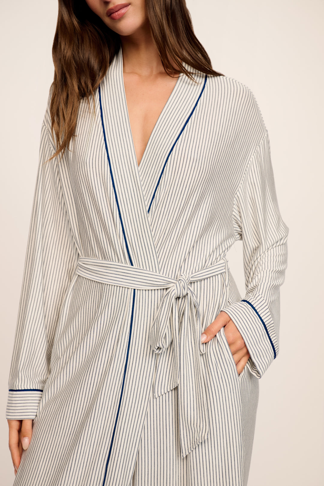 Gisele Duo Stripe Printed Robe: <i>Ivory</i>