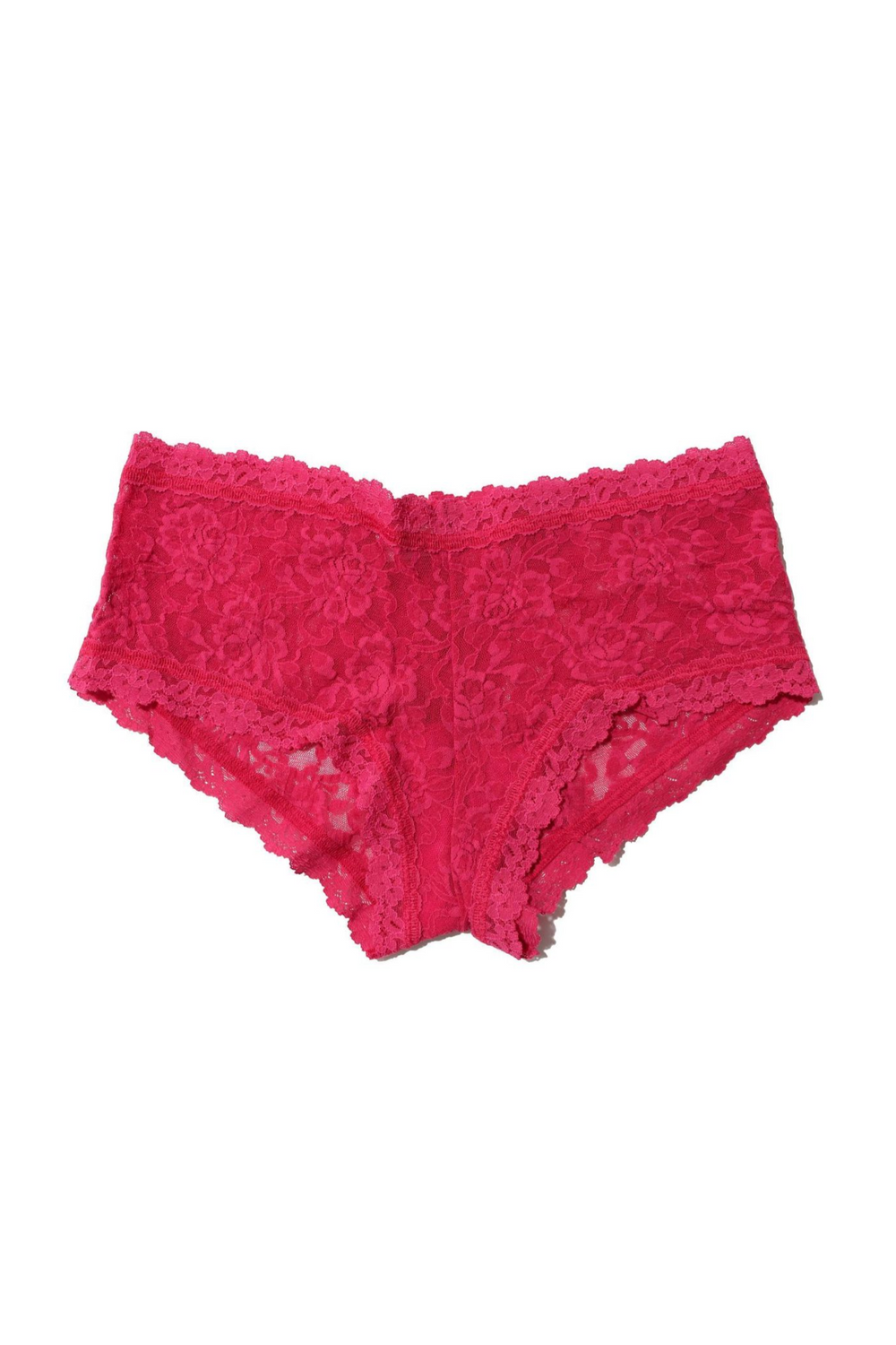 Deep pink lace underwear on a white background