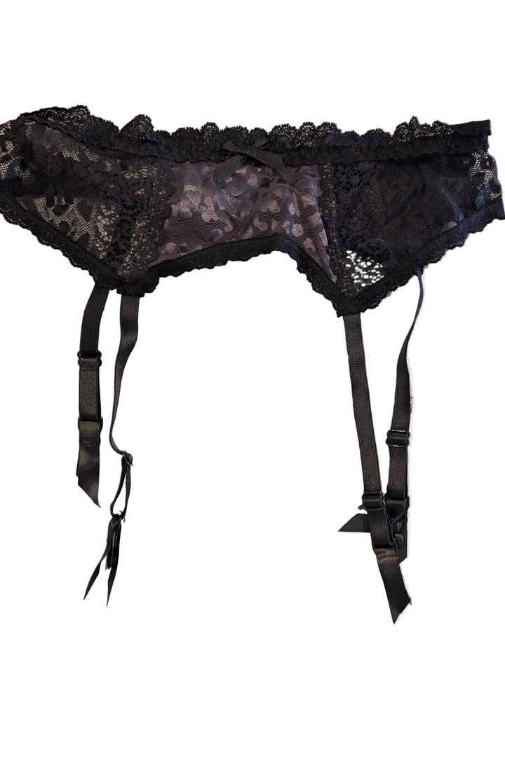 Black animal print lace garter belt