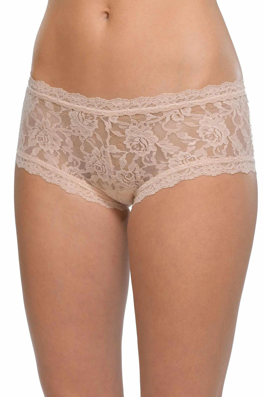 Beige lace underwear on a white background
