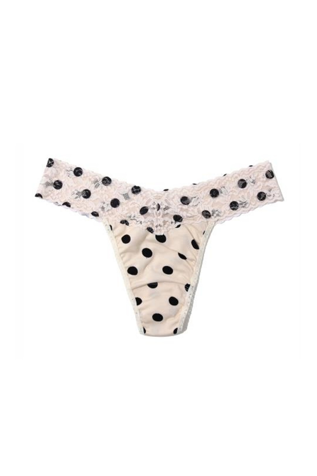 Polka dot cotton thong bottom on a white background