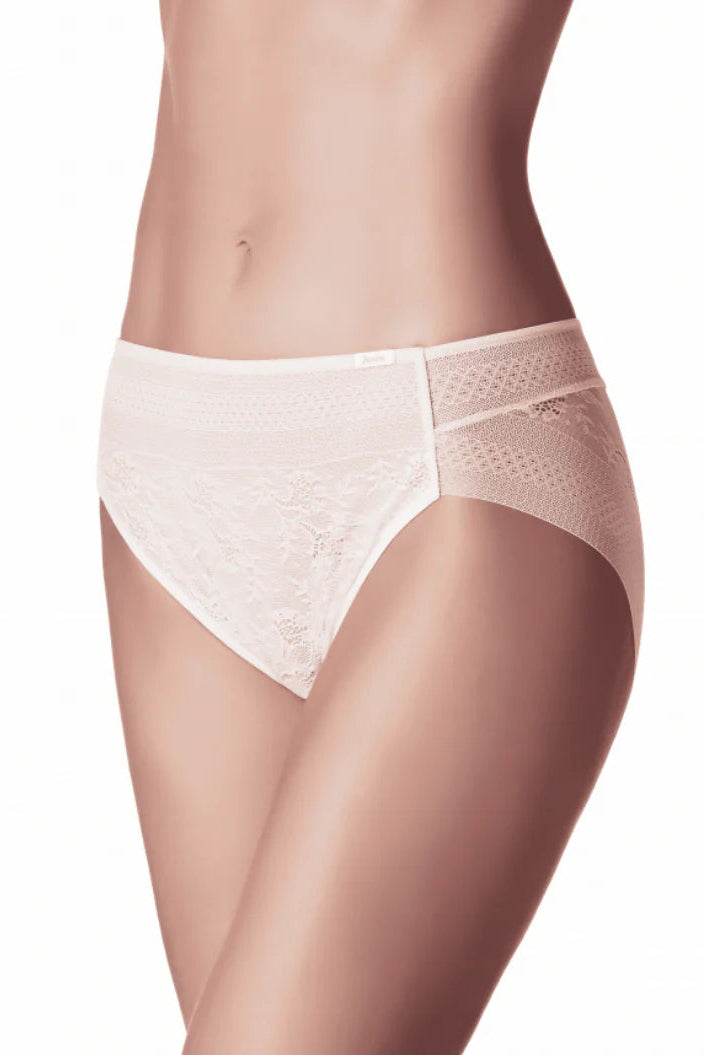 Beige lace underwear on a white background