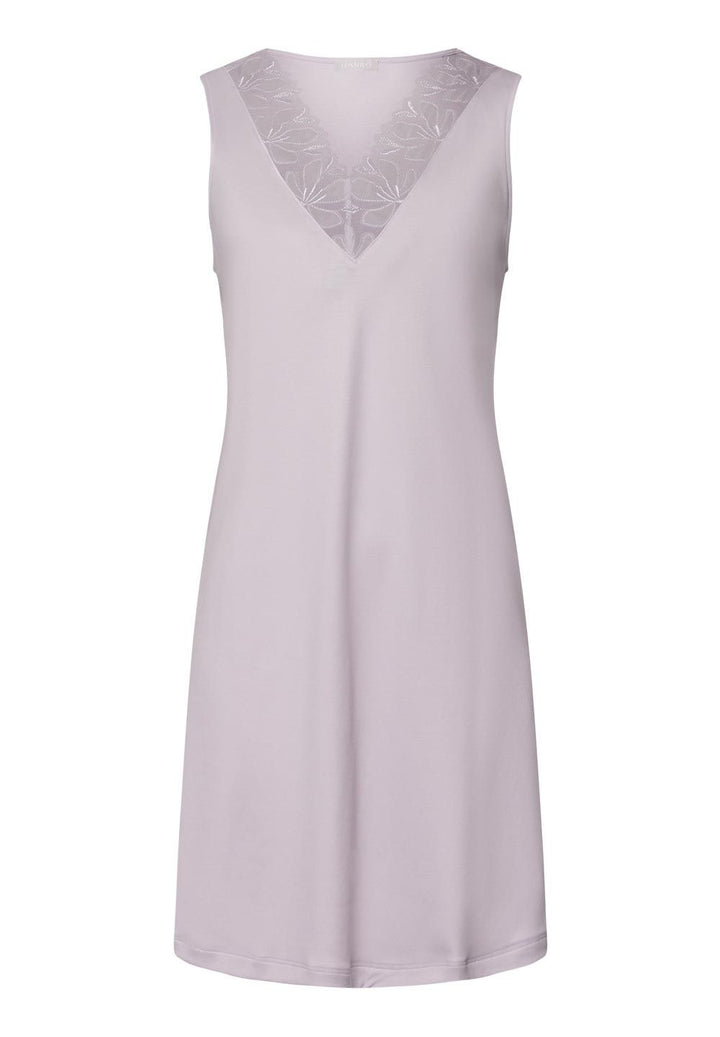 Light purple sleeveless night with lace detailing on a white background