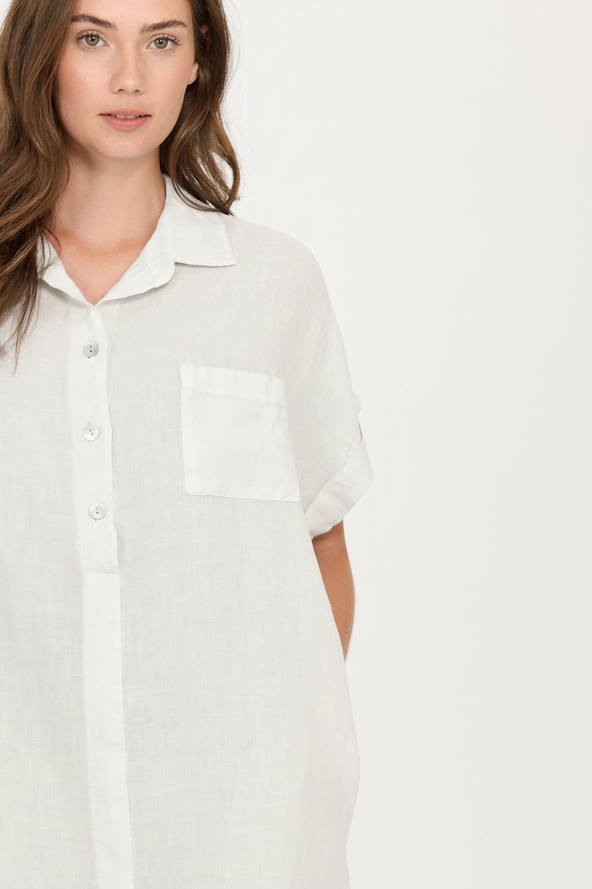 Linen Shirt Dress in White