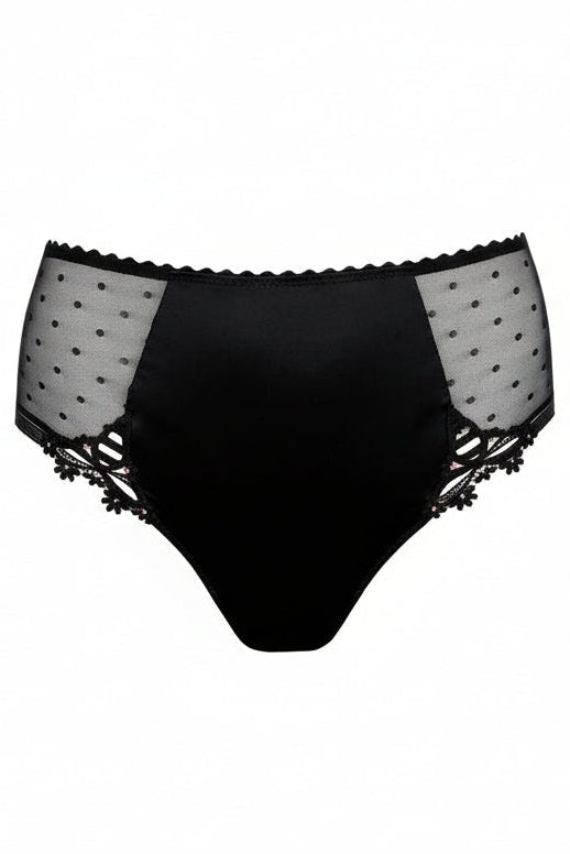 matching Noova full brief in black. sexy mesh lace with floral detail on the side. Retro style, featuring sexy boudoir look.