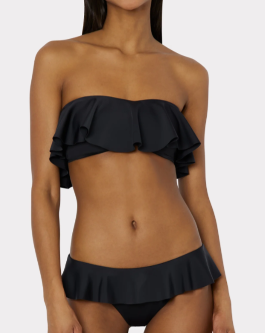 Solid Ruffle Bandeau Bikini Set - Beestung Lingerie