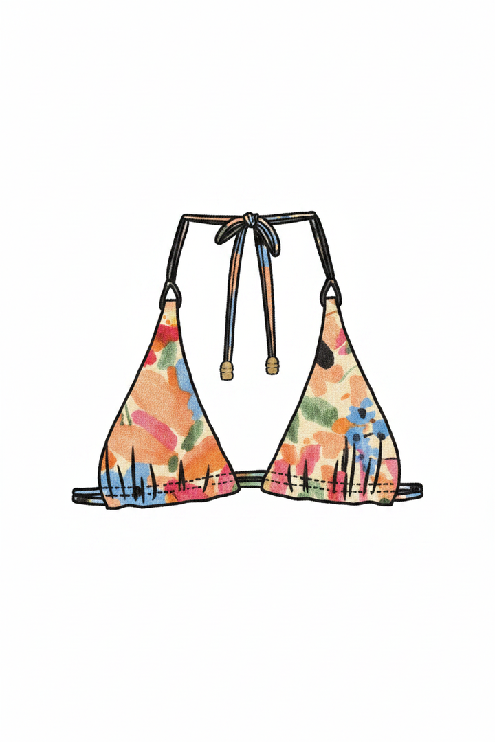 Multicolor Floral Triangle Bikini Top