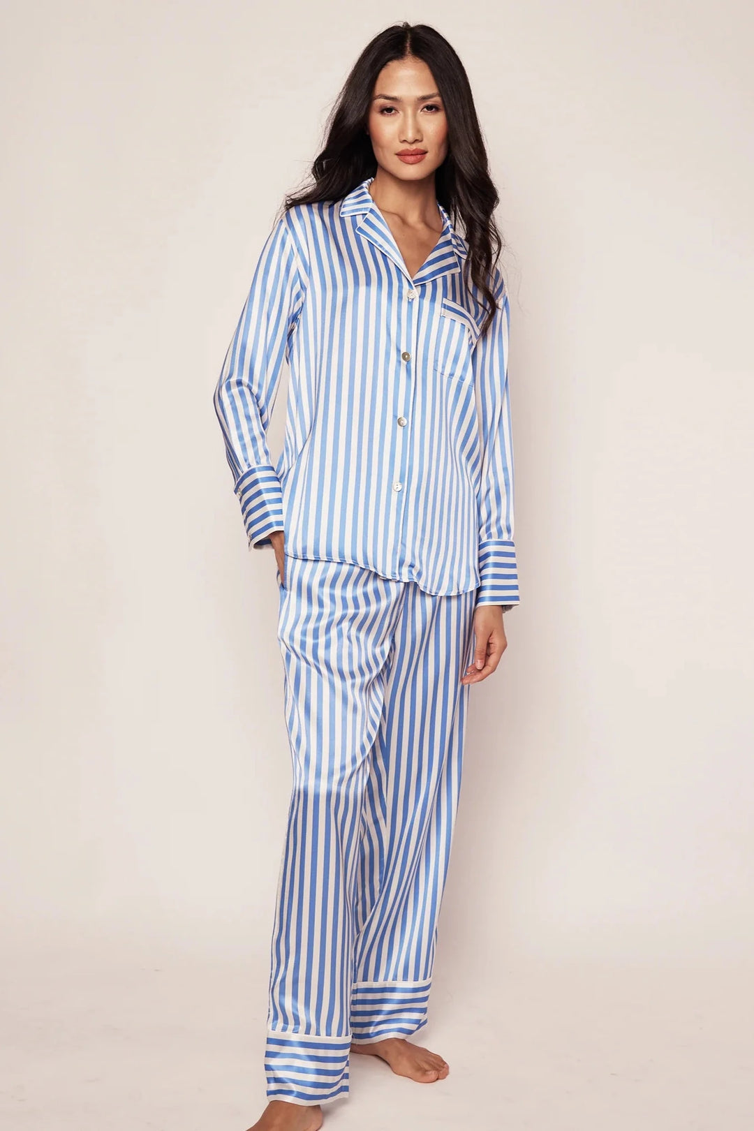 Azure Stripe Silk Pajama Set