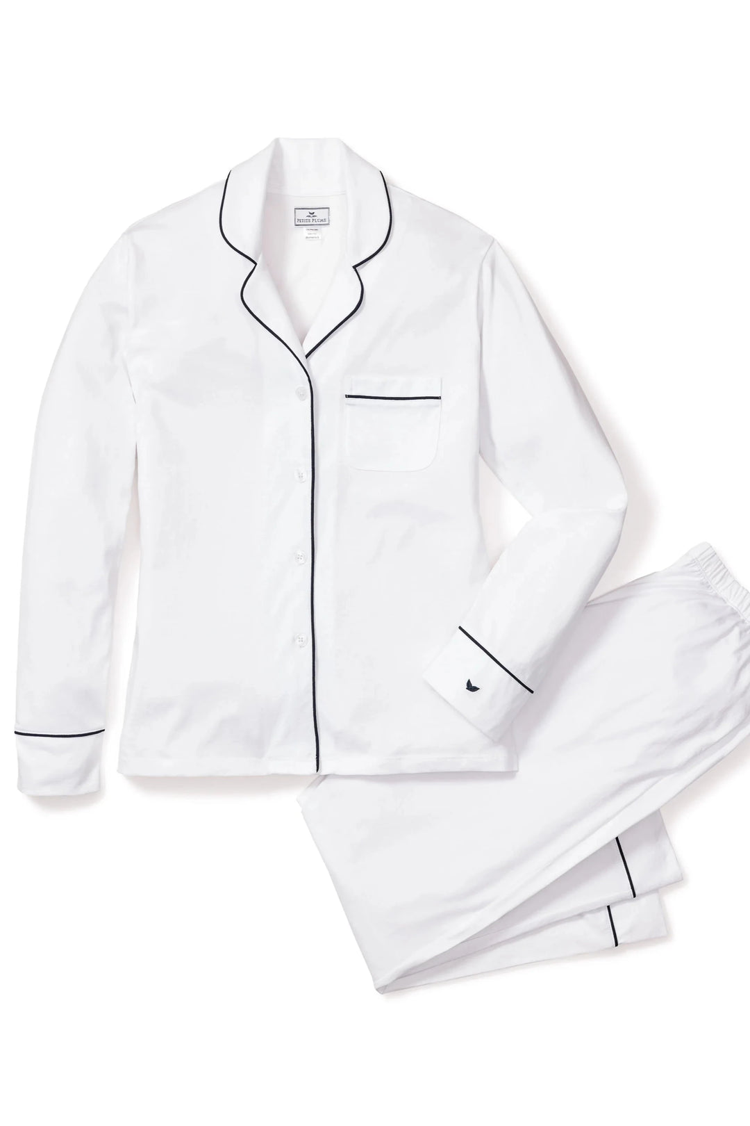 White with Navy Piping Pima Cotton Pajama Set