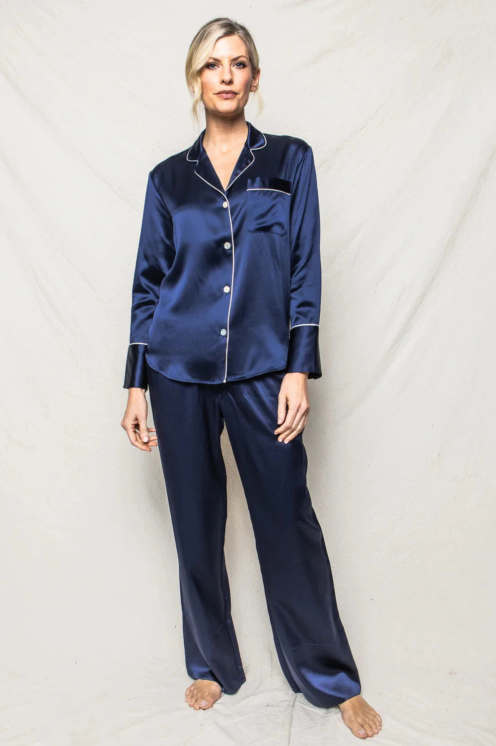 Navy Silk Pajama Set