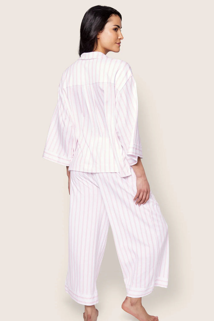 The Olivia Wide Leg Pima Pajama Set in Pink Stripe