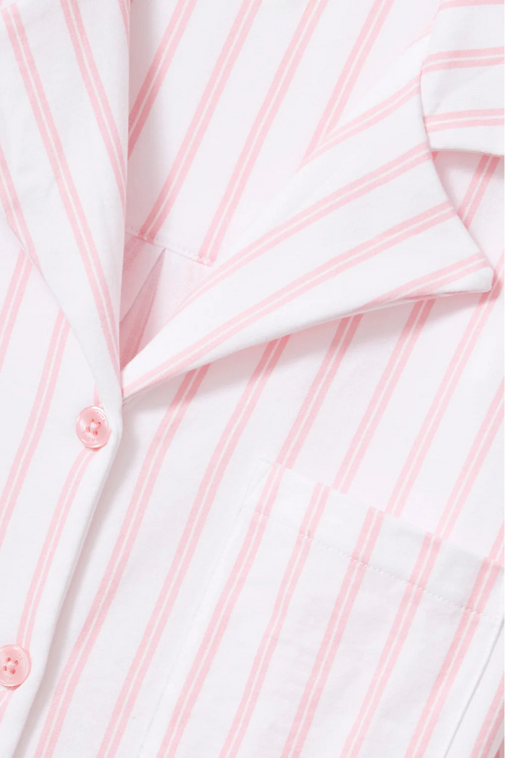 The Olivia Wide Leg Pima Pajama Set in Pink Stripe