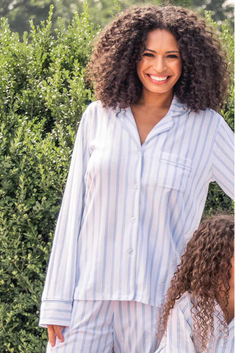 Pima Pajama Set in Periwinkle Stripe