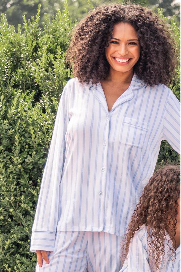 Pima Pajama Set in Periwinkle Stripe